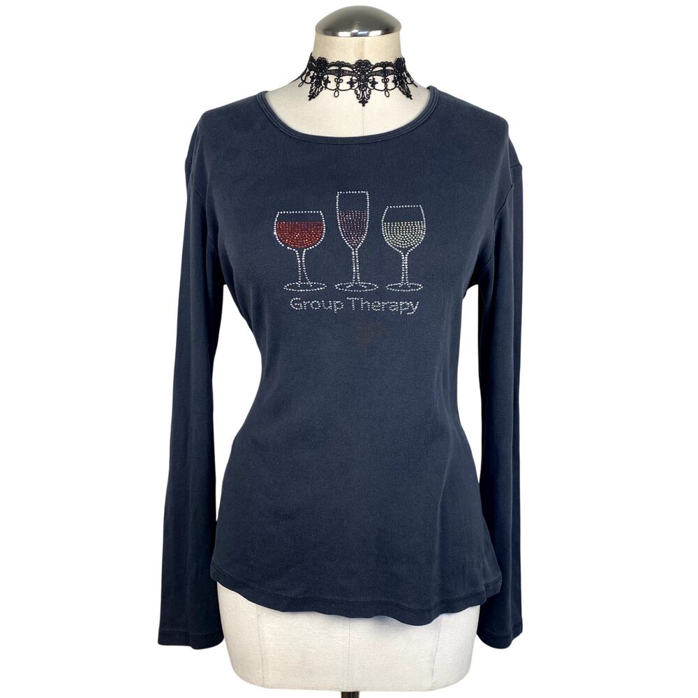 Vtg Y2k 90's Bedazzled Mcbling Grunge Wino Funny Gray Long Sleeve Sweater Sz XL
